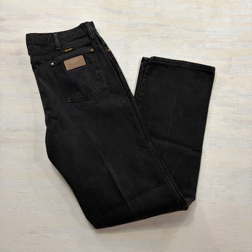 VTG Wrangler Jeans Cowboy Cut 36x34 Made in USA Faded Black Denim Mens